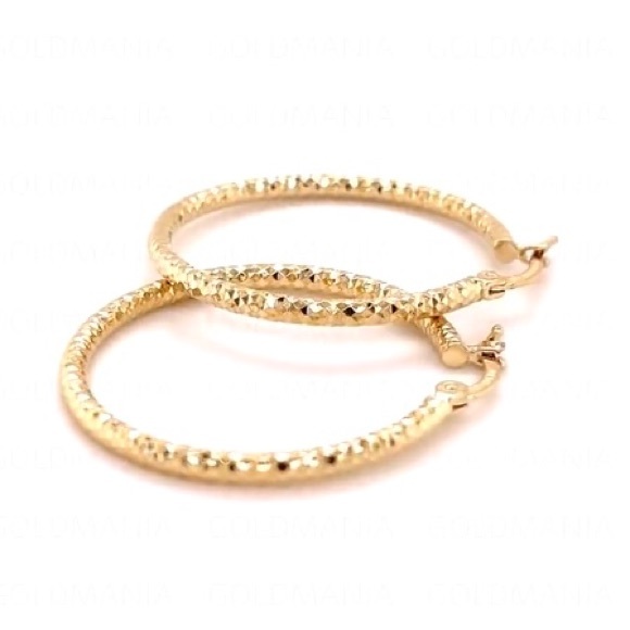 14K Yellow Gold Diamond Cut Hinged Hoop Earrings - Picture 3 of 8